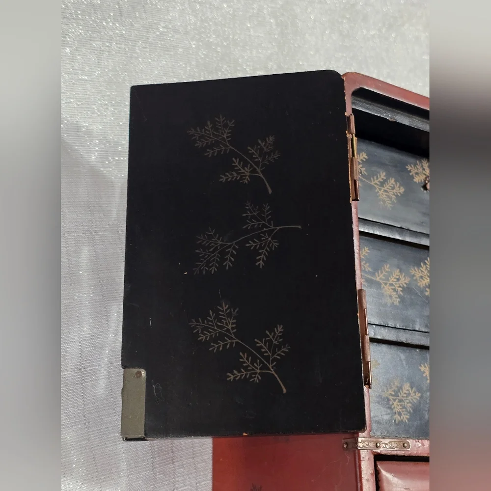 Vintage Japanese Wooden Table Cabinet Handpainted Floral & Bird Design Kodansu